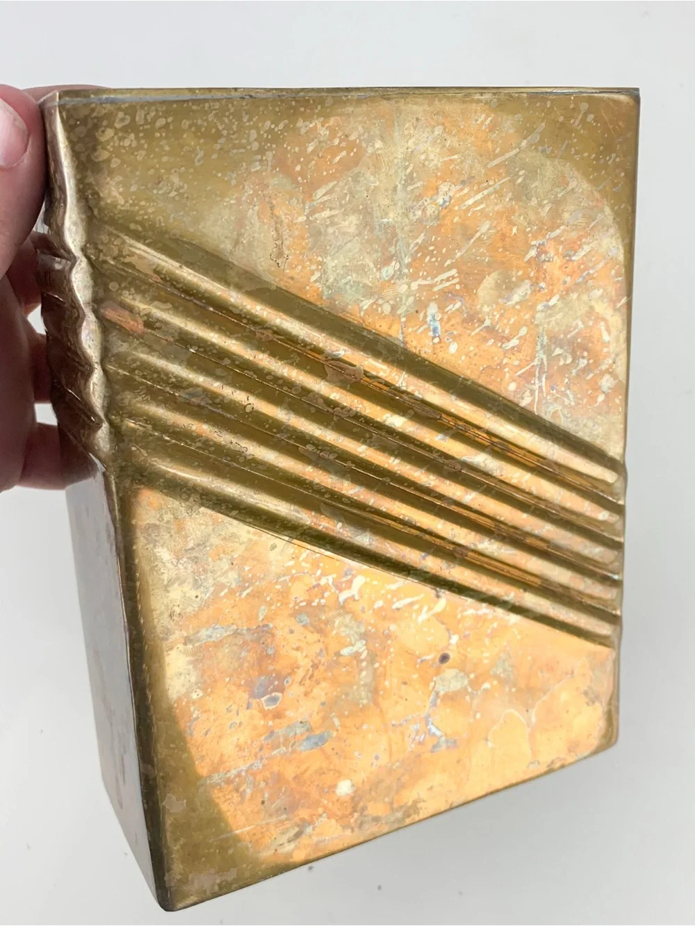 Vintage 80s Art Deco Revival Brass Rectangular Vase Napkin Tissue Holder Retro